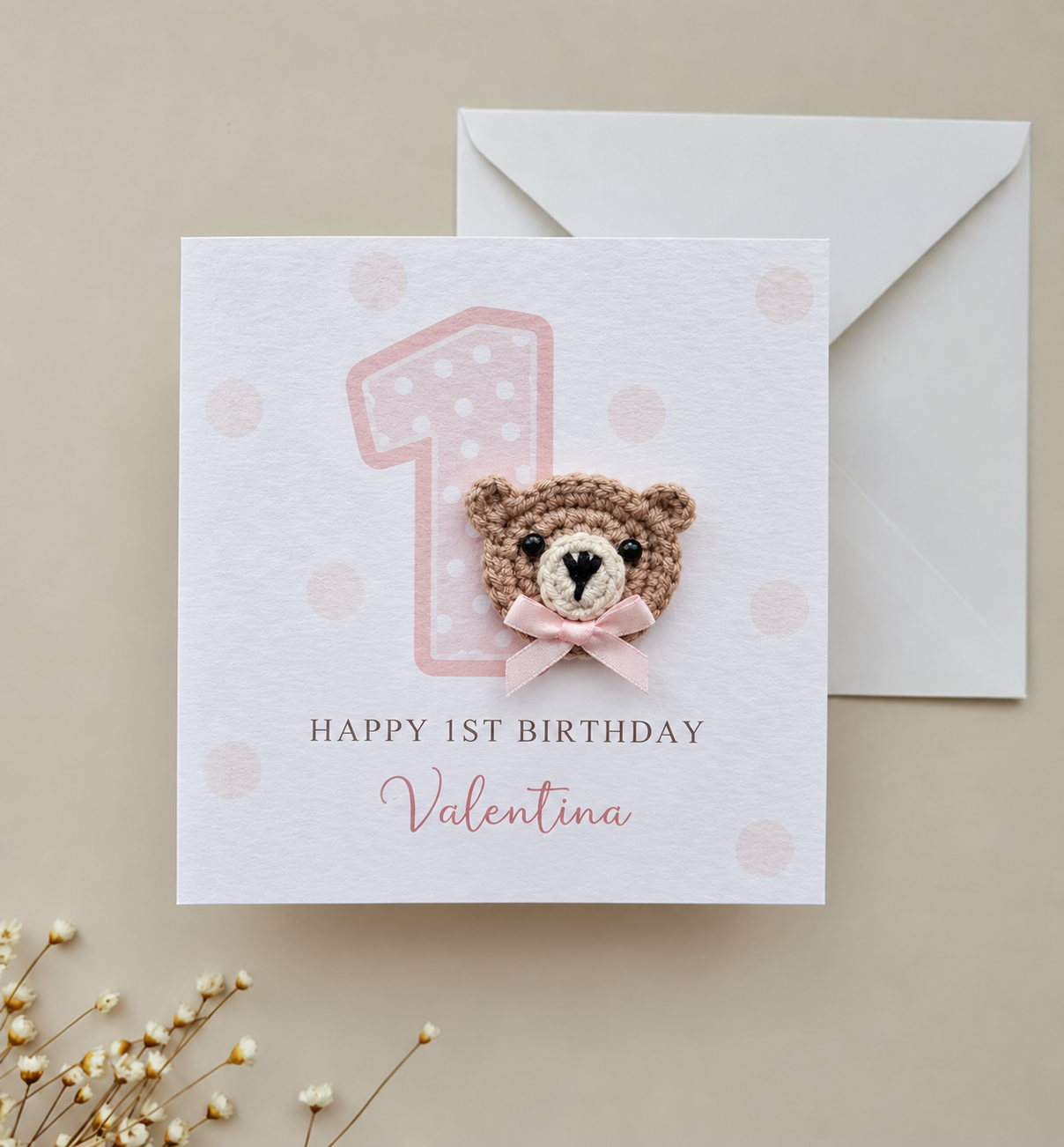 Crocheted Bear First Birthday Card (1)
